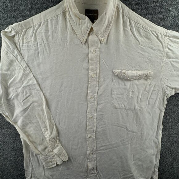 Calvin Klein Long Sleeve Button Up Shirt Men Size 100 (XL) Ivory Soft Viscose ** - Picture 2 of 16
